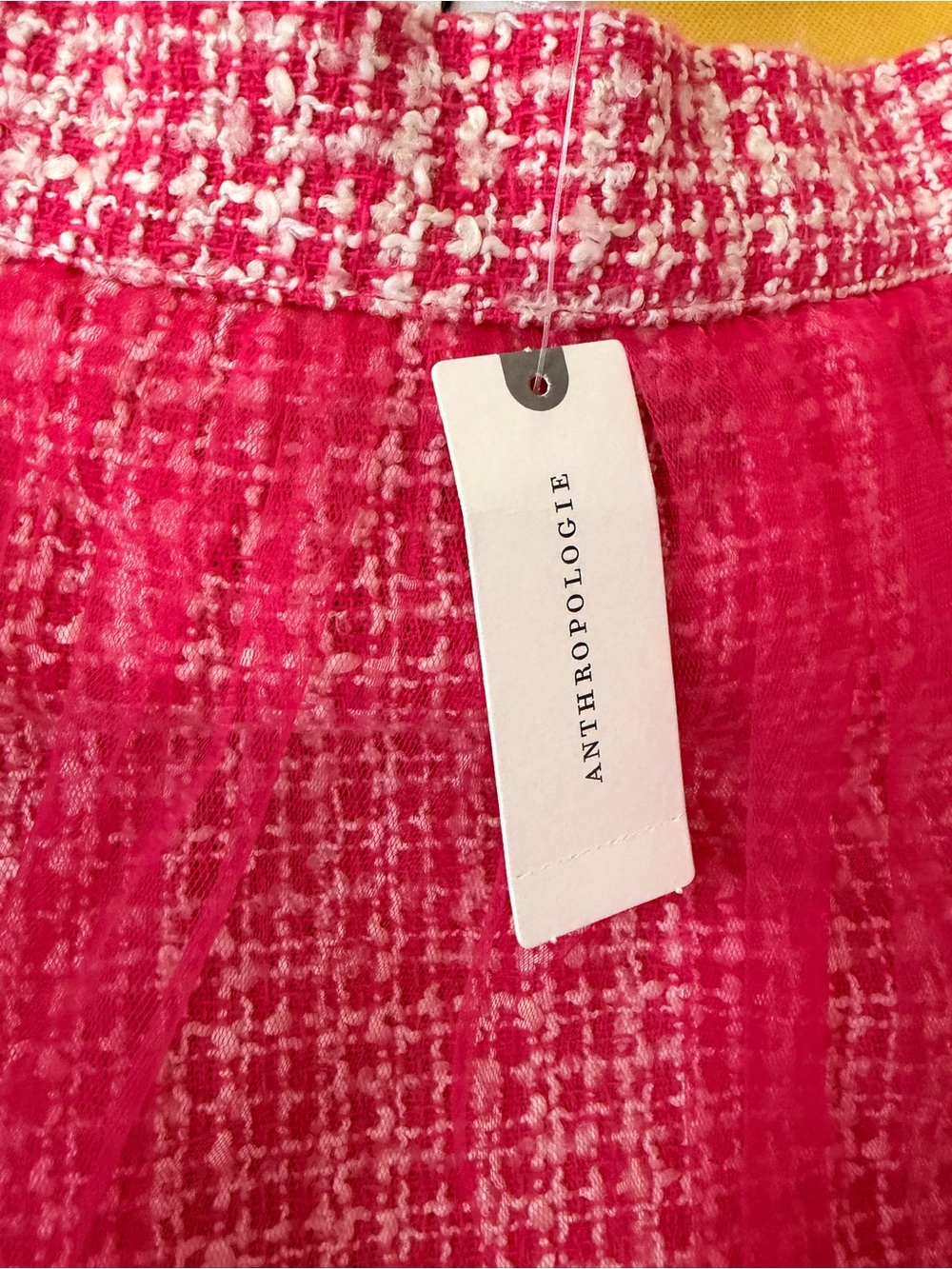 Anthropologie Hot Pink Tweed Mini with Sheer High-Low Tulle Overlay - Picture 9 of 10